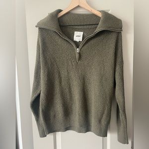 Aerie Cozy Up Oversized Waffle Quarter Zip Olive Green Sweater Size XS
